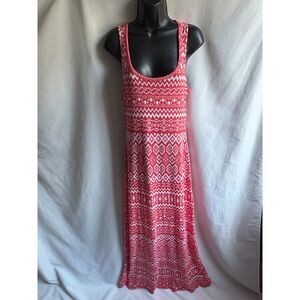 Active Basic Long Maxi Geometric Dress Size L Beachy Feminine Pink Girly Aztec